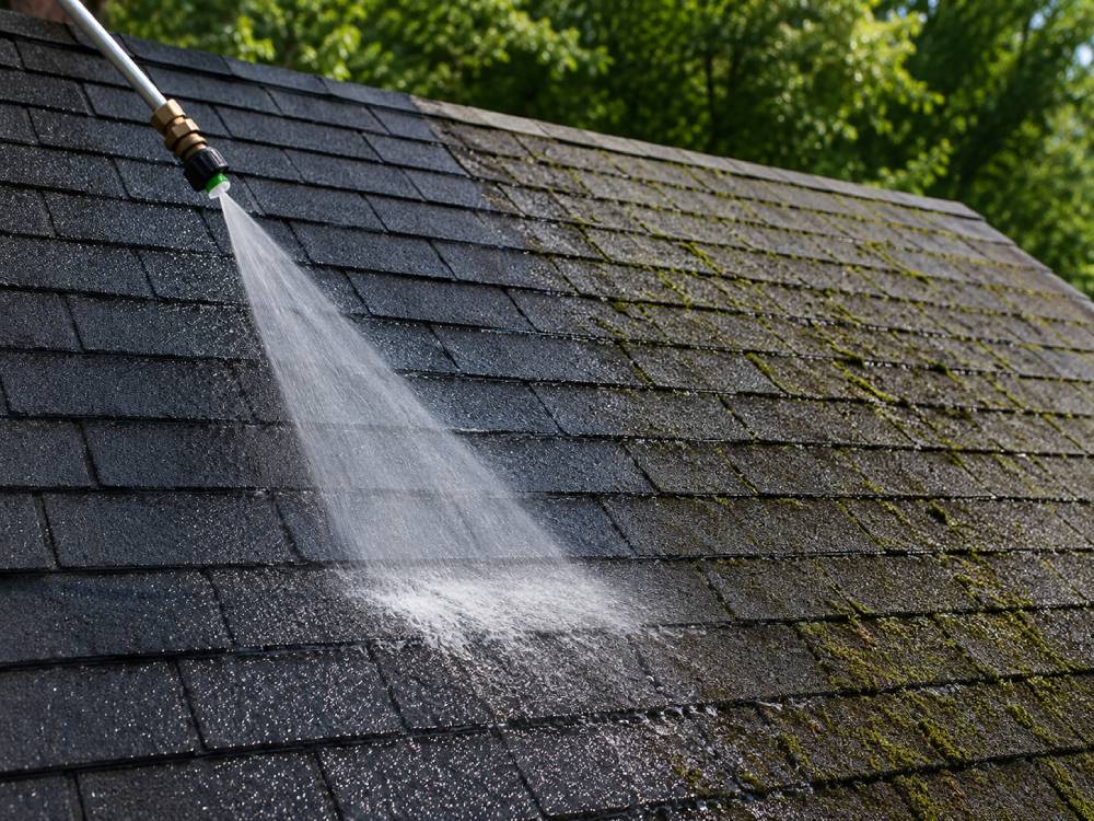 Soft washing roof