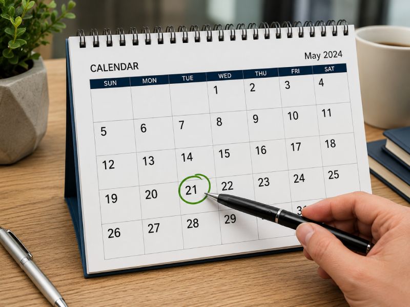 Calendar with date circled