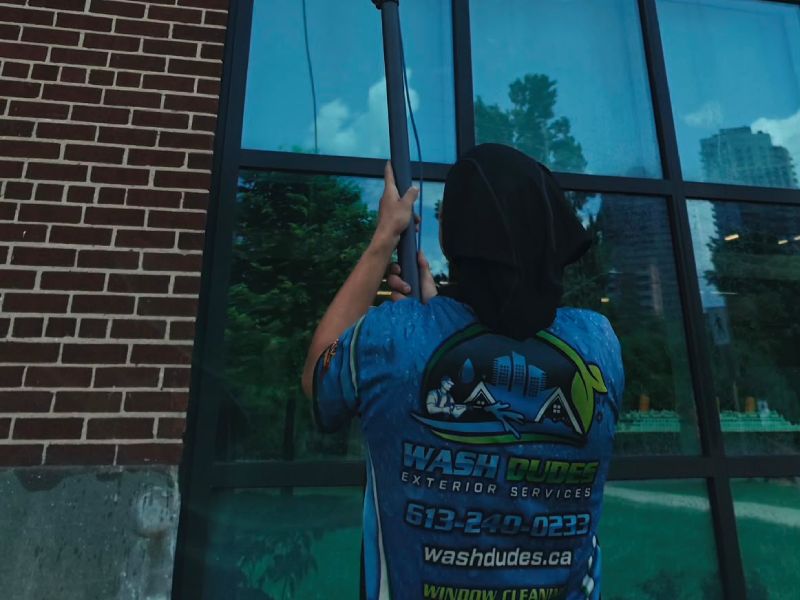 Professional cleaning glass facade