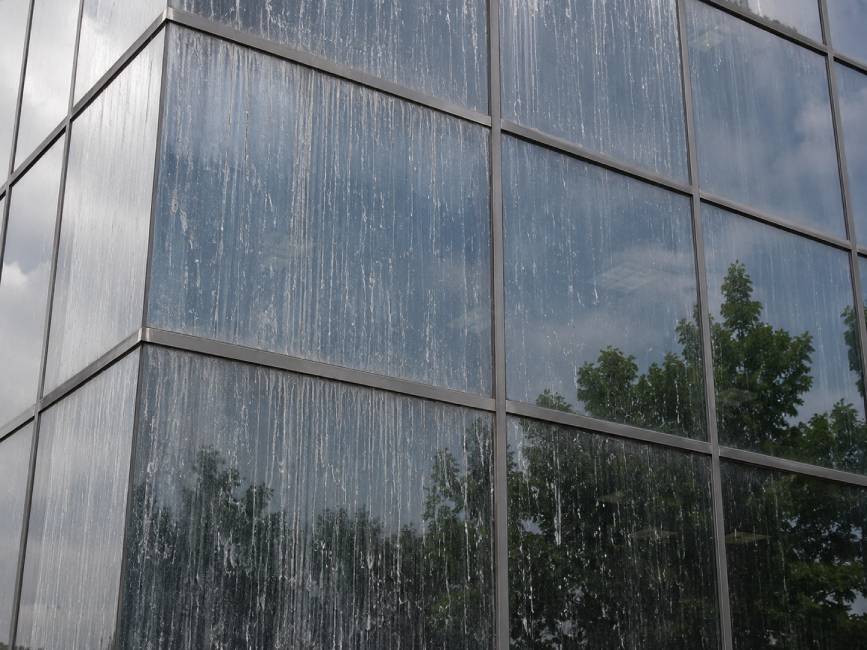 Glass facade before cleaning